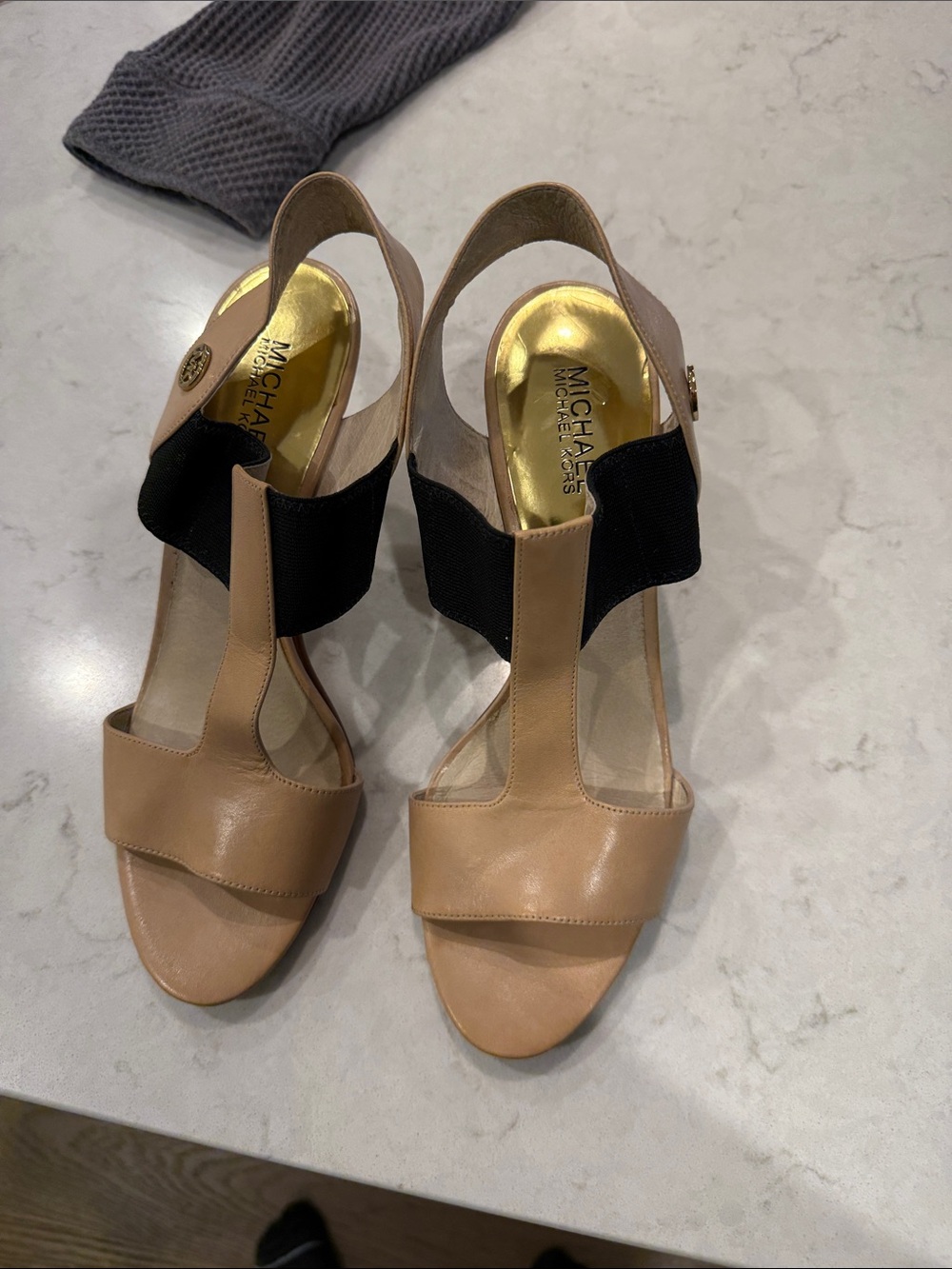 MICHAEL Michael Kors Nude and Black T-Strap Slingback Heels
